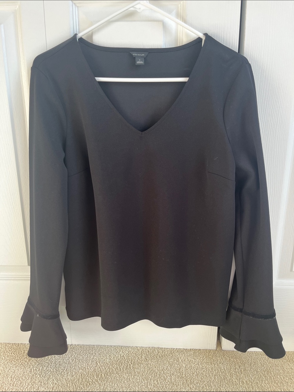 Ann Taylor Shirt with Flared Sleeves and Velvet Trim